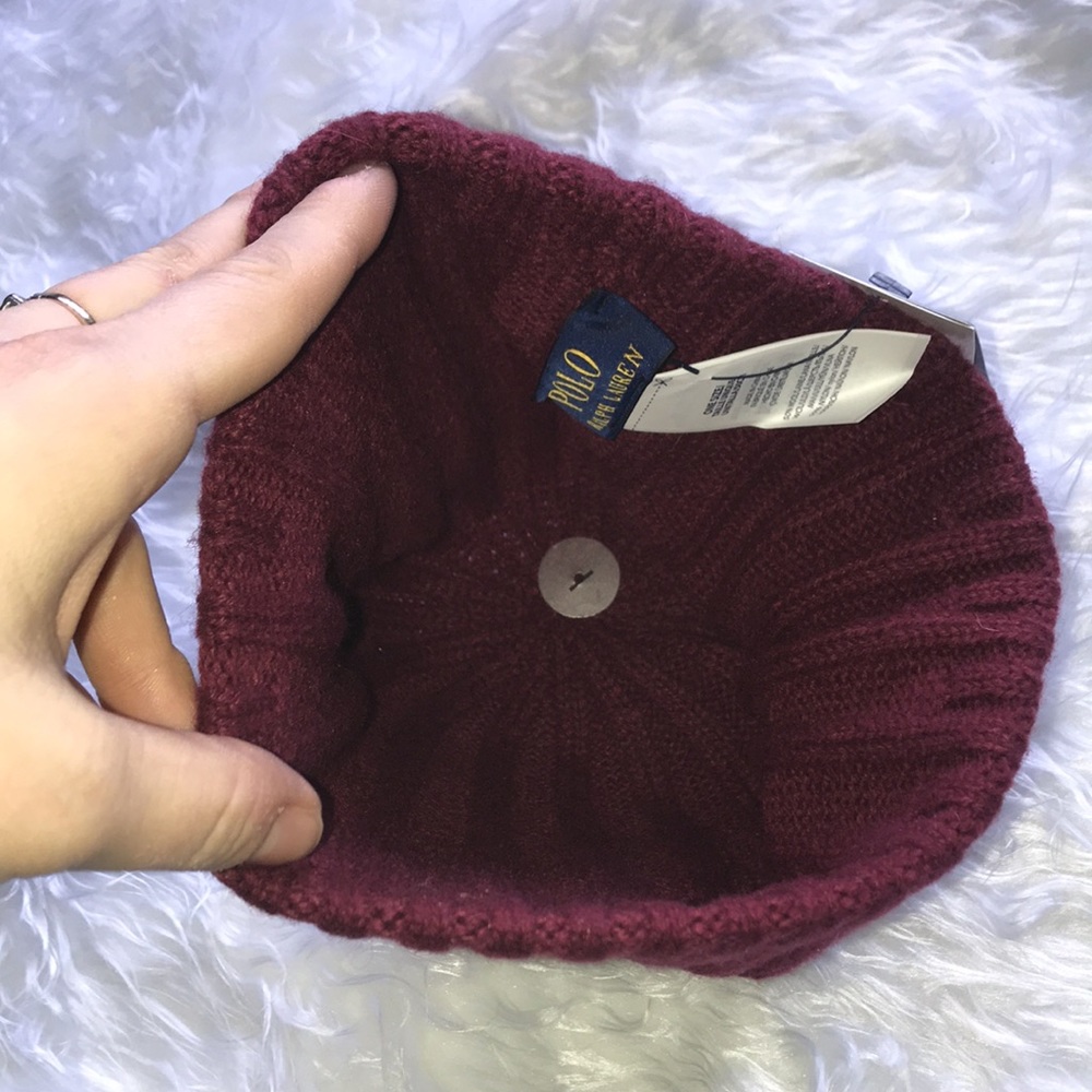 Brand New Polo Ralph Lauren Maroon Knit 50% Wool Beanie Hat - Picture 8 of 10